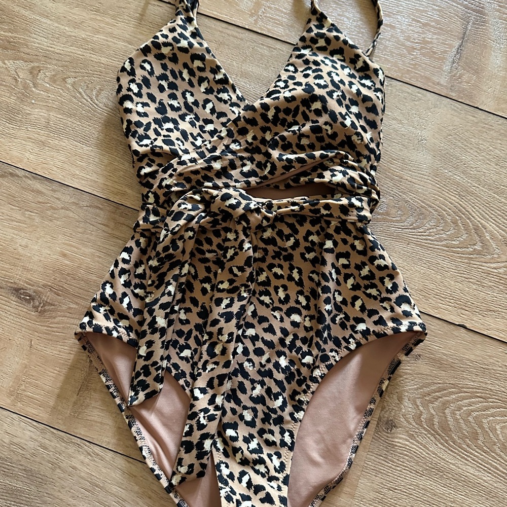 Leopard Print Wrap Swimsuit